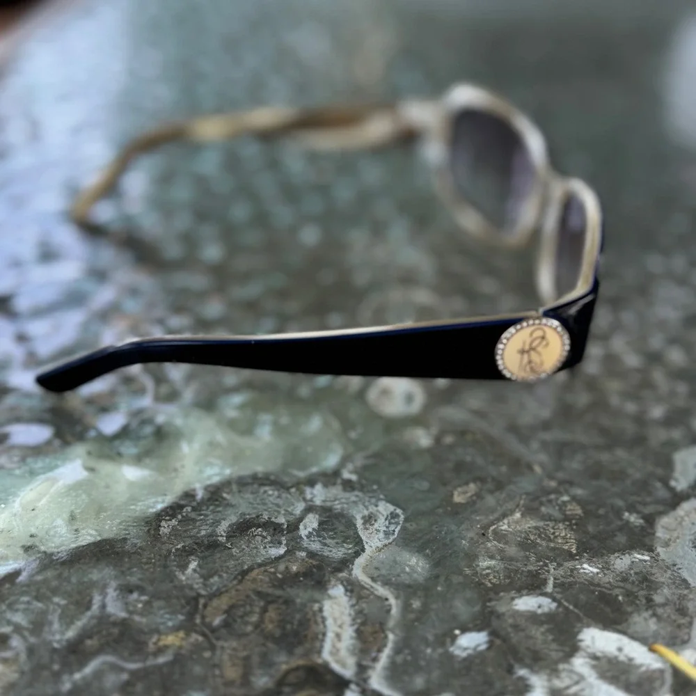 Kate Spade Rectangle Sunglass Glasses Frames Blue Tan Crystal Logo Made in Italy